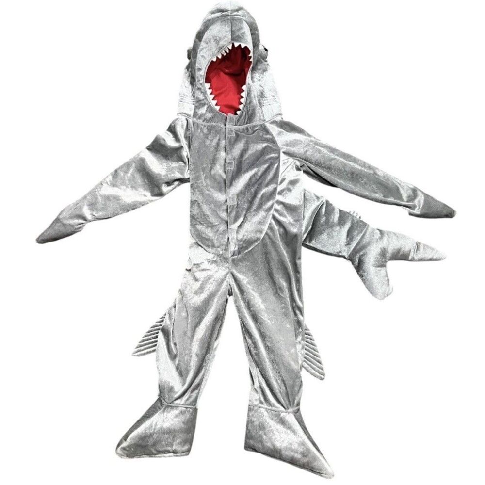 Deluxe Silver Velvet Padded Shark Halloween Costume Jumpsuit Child Size 4